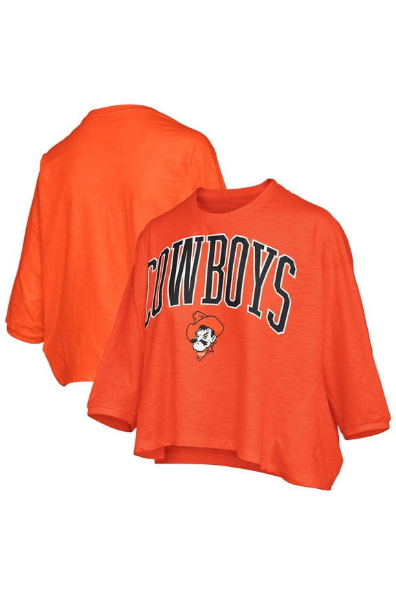 Women's Pressbox Orange Oklahoma State Cowboys Midi Arch Over Logo Oversized T-Shirt