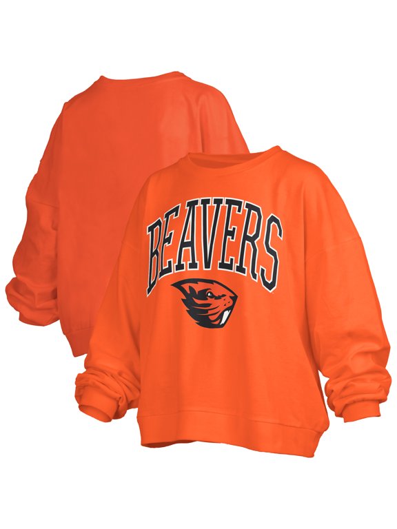 Women's Pressbox Orange Oregon State Beavers Oversized Janise Arch Over Logo Fleece Sweatshirt
