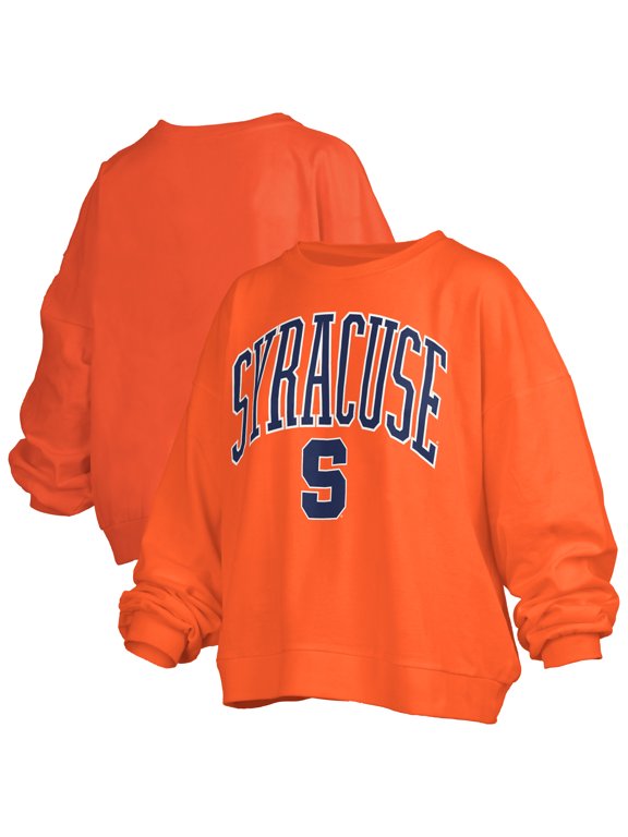 Women's Pressbox Orange Syracuse Orange Oversized Janise Arch Over Logo Fleece Sweatshirt