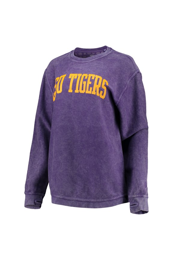 Women's Pressbox Purple LSU Tigers Comfy Cord Vintage Wash Basic Arch Pullover Sweatshirt