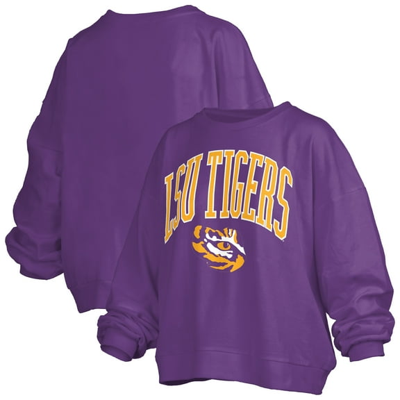 Women's Pressbox Purple LSU Tigers Janise Arch Over Logo Waist Length Oversized Pullover Sweatshirt