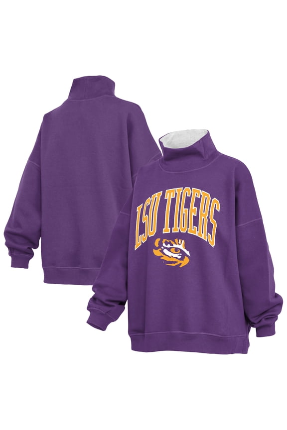 Women's Pressbox Purple LSU Tigers Oversized Mock Neck Sweatshirt