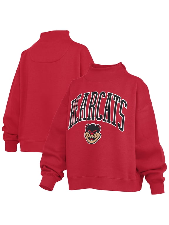 Women's Pressbox Red Cincinnati Bearcats Oversized Slogan Fleece Mock Neck Sweatshirt