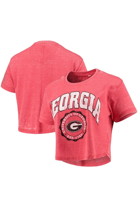 Women's Pressbox Red Georgia Bulldogs Edith Vintage Burnout Crop T-Shirt