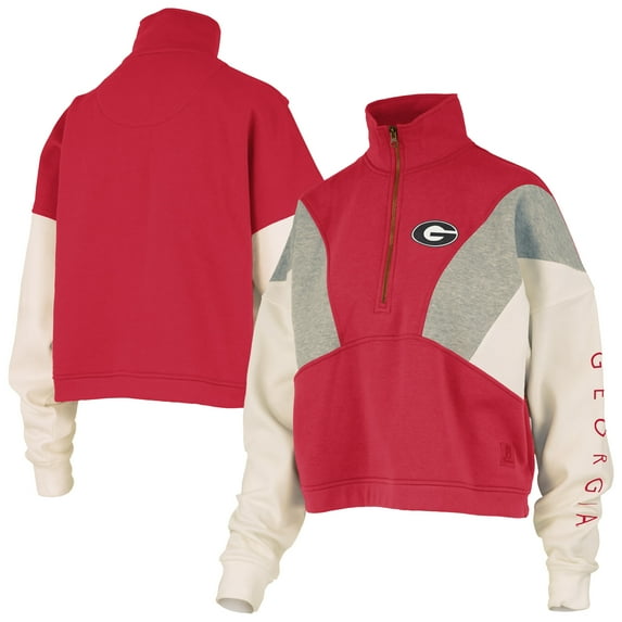 Women's Pressbox Red Georgia Bulldogs Ferrara Color Block Quarter-Zip Sweatshirt