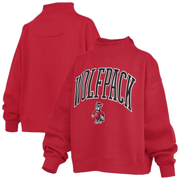 Women's Pressbox Red NC State Wolfpack Oversized Slogan Fleece Mock Neck Sweatshirt