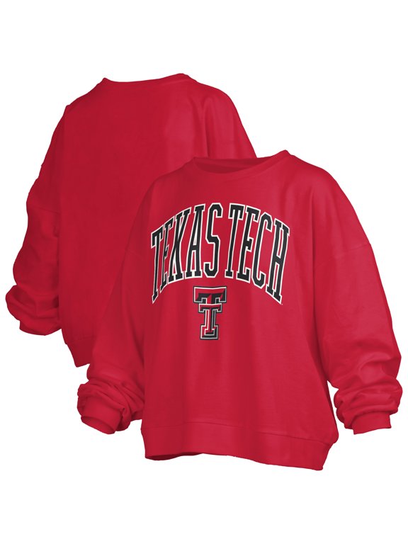 Women's Pressbox Red Texas Tech Red Raiders Oversized Janise Arch Over Logo Fleece Sweatshirt
