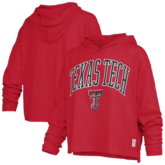 Women's Pressbox Red Texas Tech Red Raiders Nelson Arch Over Logo Long Sleeve Hooded Slub T-Shirt