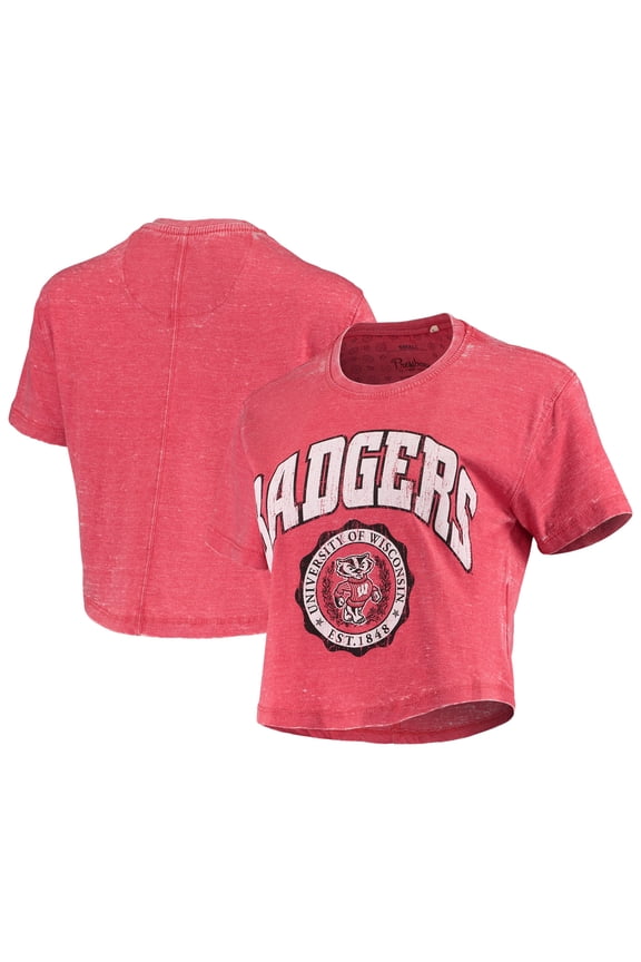 Women's Pressbox Red Wisconsin Badgers Edith Vintage Burnout Crop T-Shirt