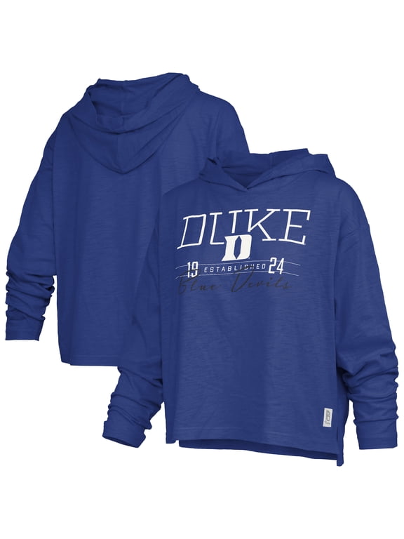 Women's Pressbox Royal Duke Blue Devils Castillo Slub Waist Length Long Sleeve Hooded T-Shirt