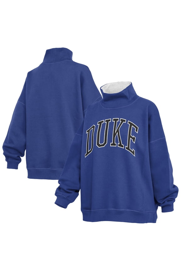 Women's Pressbox Royal Duke Blue Devils Oversized Mock Neck Sweatshirt