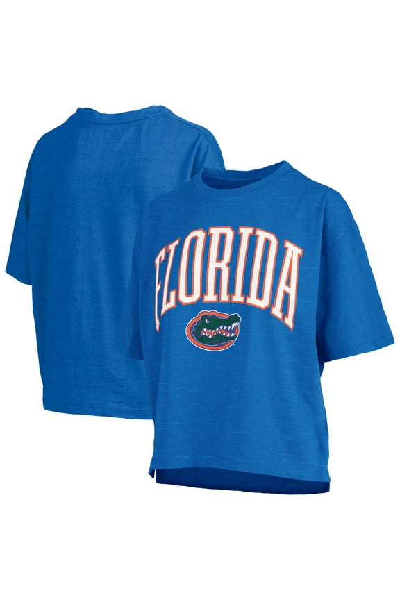 Women's Pressbox Royal Florida Gators Nelson Arch Over Logo Waist Length Oversized Slub T-Shirt