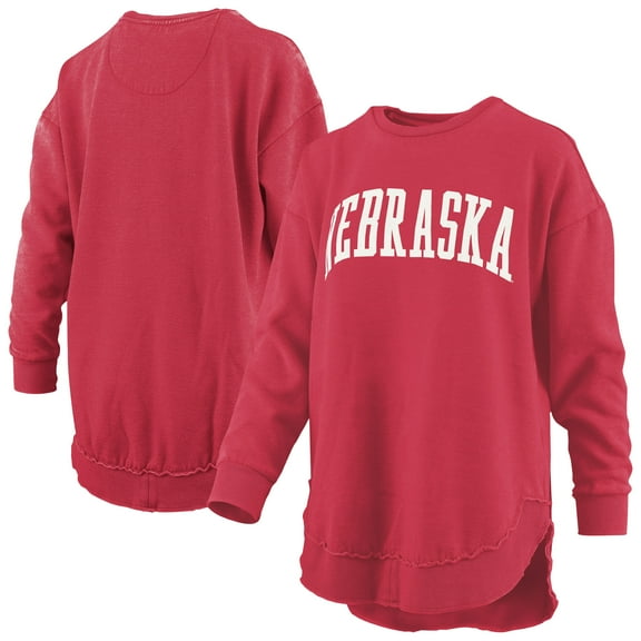 Women's Pressbox Scarlet Nebraska Huskers Melange Poncho Vintage Fleece Long Sleeve Pullover Sweatshirt
