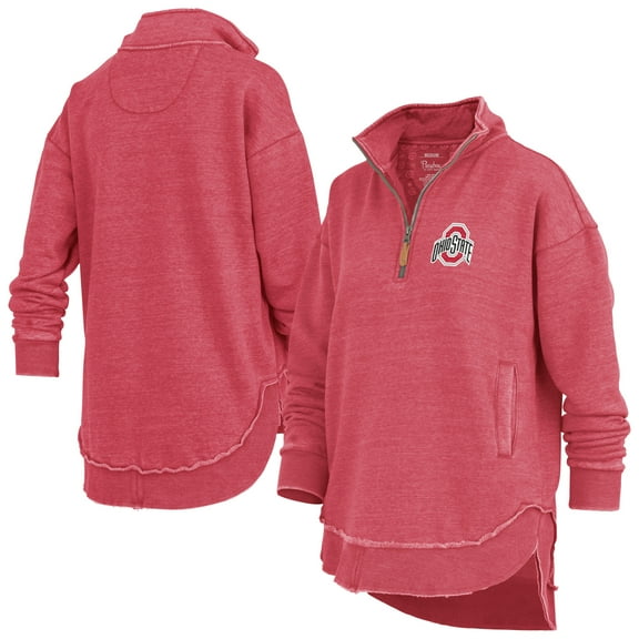 Women's Pressbox Scarlet Ohio State Buckeyes Northfork Sojourn Poncho Quarter-Zip Sweatshirt