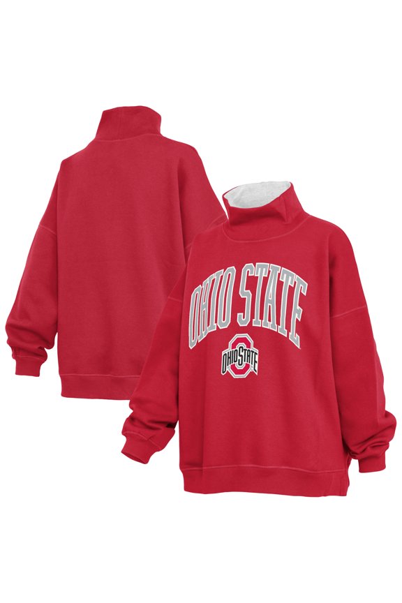 Women's Pressbox  Scarlet Ohio State Buckeyes Oversized Mock Neck Sweatshirt