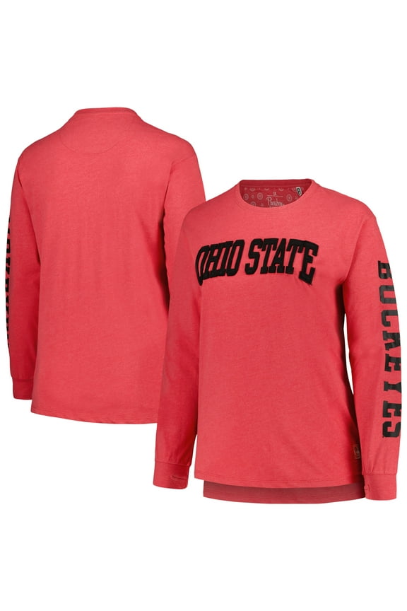 Women's Pressbox Scarlet Ohio State Buckeyes Plus Size 2-Hit Canyon Long Sleeve T-Shirt