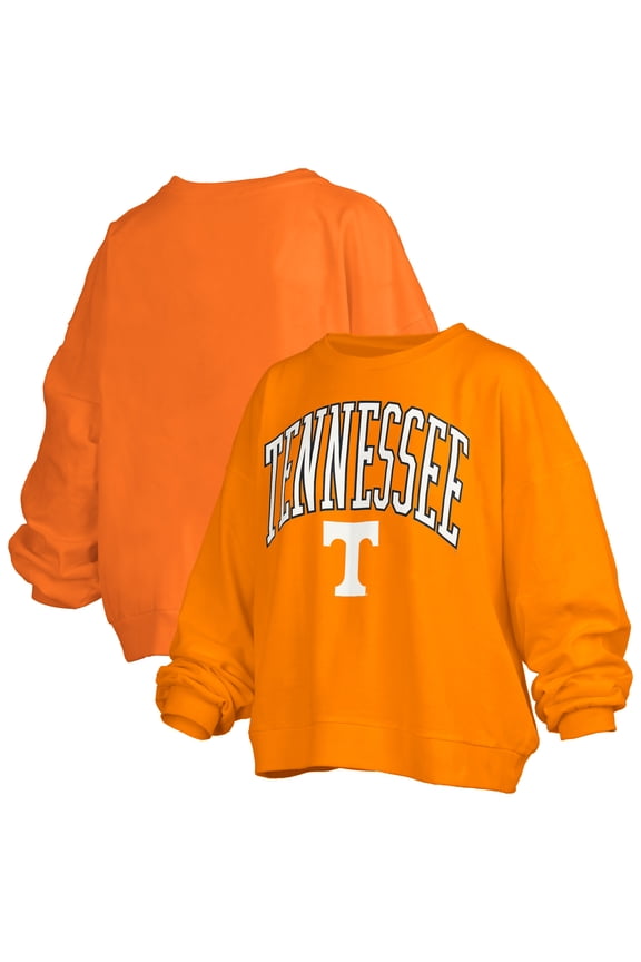 Women's Pressbox Tennessee Orange Tennessee Volunteers Janise Arch Over Logo Waist Length Oversized Pullover Sweatshirt