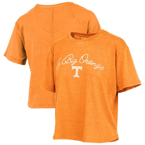 Women's Pressbox Tennessee Orange Tennessee Volunteers Vintage Waist Length Script Over Logo T-Shirt