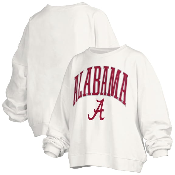 Women's Pressbox White Alabama Crimson Tide Janise Arch Over Logo Waist Length Oversized Pullover Sweatshirt