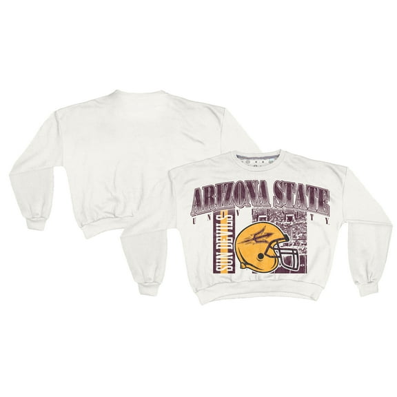 Women's Pressbox White Arizona State Sun Devils Oversized Janice Retro Waist-Length Sweatshirt