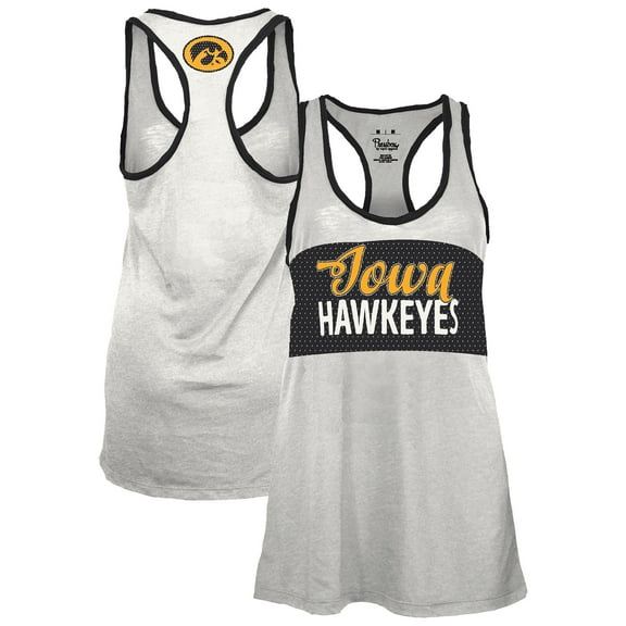 Women's Pressbox White/Black Iowa Hawkeyes Tracy Racerback Burnout Tank Top