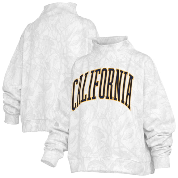 Women's Pressbox White Cal Bears Camo Mock Neck Sweatshirt