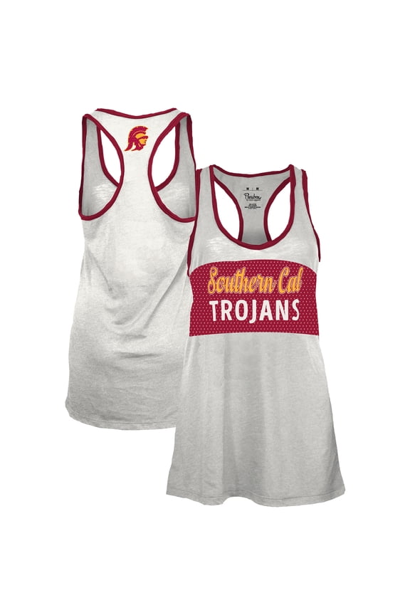 Women's Pressbox White/Cardinal USC Trojans Tracy Racerback Burnout Tank Top