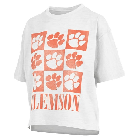 Women's Pressbox White Clemson Tigers Motley Crew Andy Waist Length Oversized T-Shirt
