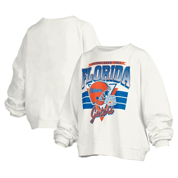 Women's Pressbox White Florida Gators Janice Retro Logo Oversized Pullover Sweatshirt