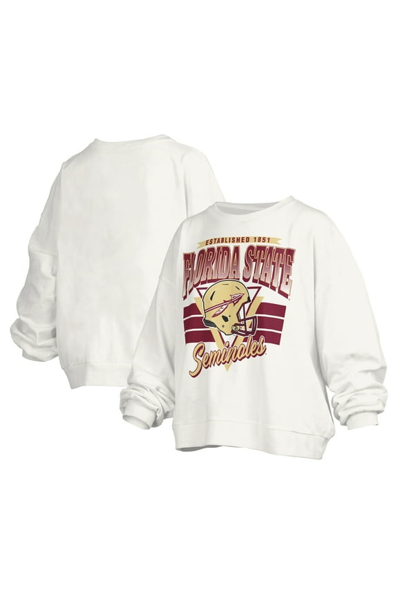 Women's Pressbox White Florida State Seminoles Janice Retro Logo Oversized Pullover Sweatshirt