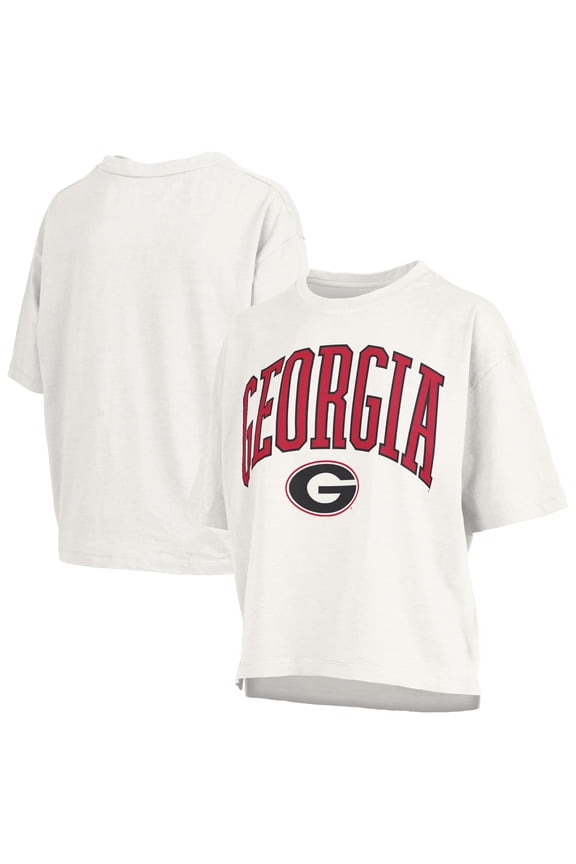 Women's Pressbox White Georgia Bulldogs Nelson Arch Over Logo Waist Length Oversized Slub T-Shirt