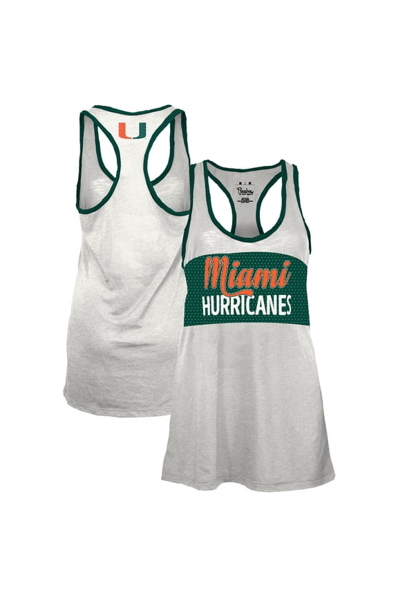 Women's Pressbox White/Green Miami Hurricanes Tracy Racerback Burnout Tank Top
