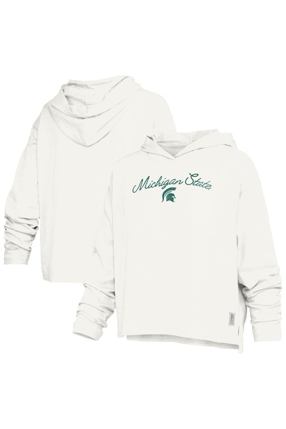 Women's Pressbox White Michigan State Spartans Faye Long Sleeve Hooded T-Shirt