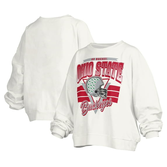 Women's Pressbox White Ohio State Buckeyes Janice Retro Logo Oversized Pullover Sweatshirt