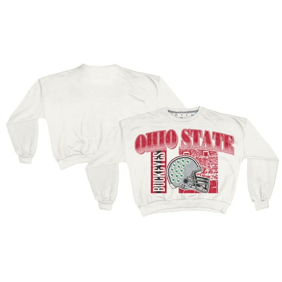 Women's Pressbox White Ohio State Buckeyes Oversized Janice Retro Waist-Length Sweatshirt