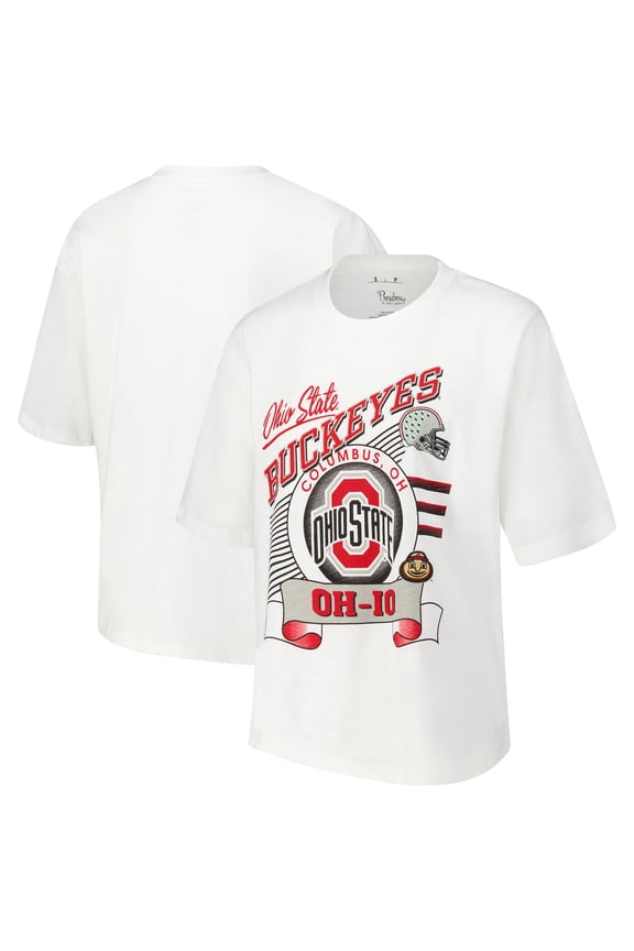 Women's Pressbox White Ohio State Buckeyes Rock & Roll Slub-T-Shirt