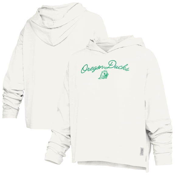 Women's Pressbox White Oregon Ducks Faye Long Sleeve Hooded Slub T-Shirt