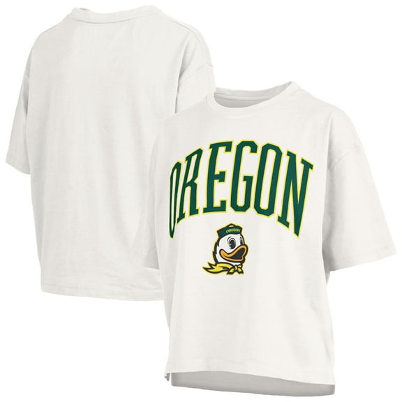 Women's Pressbox White Oregon Ducks Nelson Arch Over Logo Waist Length Oversized Slub T-Shirt