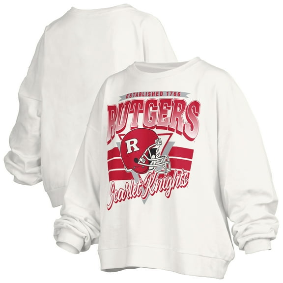 Women's Pressbox White Rutgers Scarlet Knights Oversized Janice Retro Waist-Length Pullover Sweatshirt