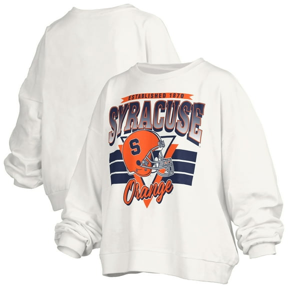 Women's Pressbox White Syracuse Orange Oversized Janice Retro Waist-Length Pullover Sweatshirt