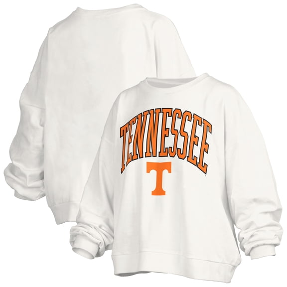 Women's Pressbox White Tennessee Volunteers Oversized Janise Arch Over Logo Fleece Sweatshirt