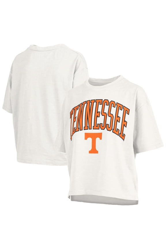 Women's Pressbox White Tennessee Volunteers Nelson Arch Over Logo Waist Length Oversized Slub T-Shirt