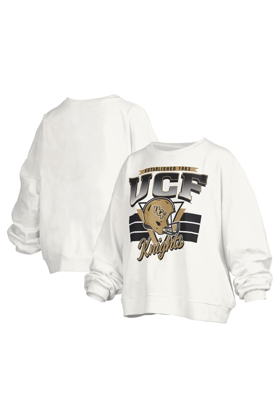 Women's Pressbox White UCF Knights Janice Retro Logo Oversized Pullover Sweatshirt