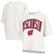 Women's Pressbox White Wisconsin Badgers Plus Size Nelson Motley Crew Oversized Slub T-Shirt