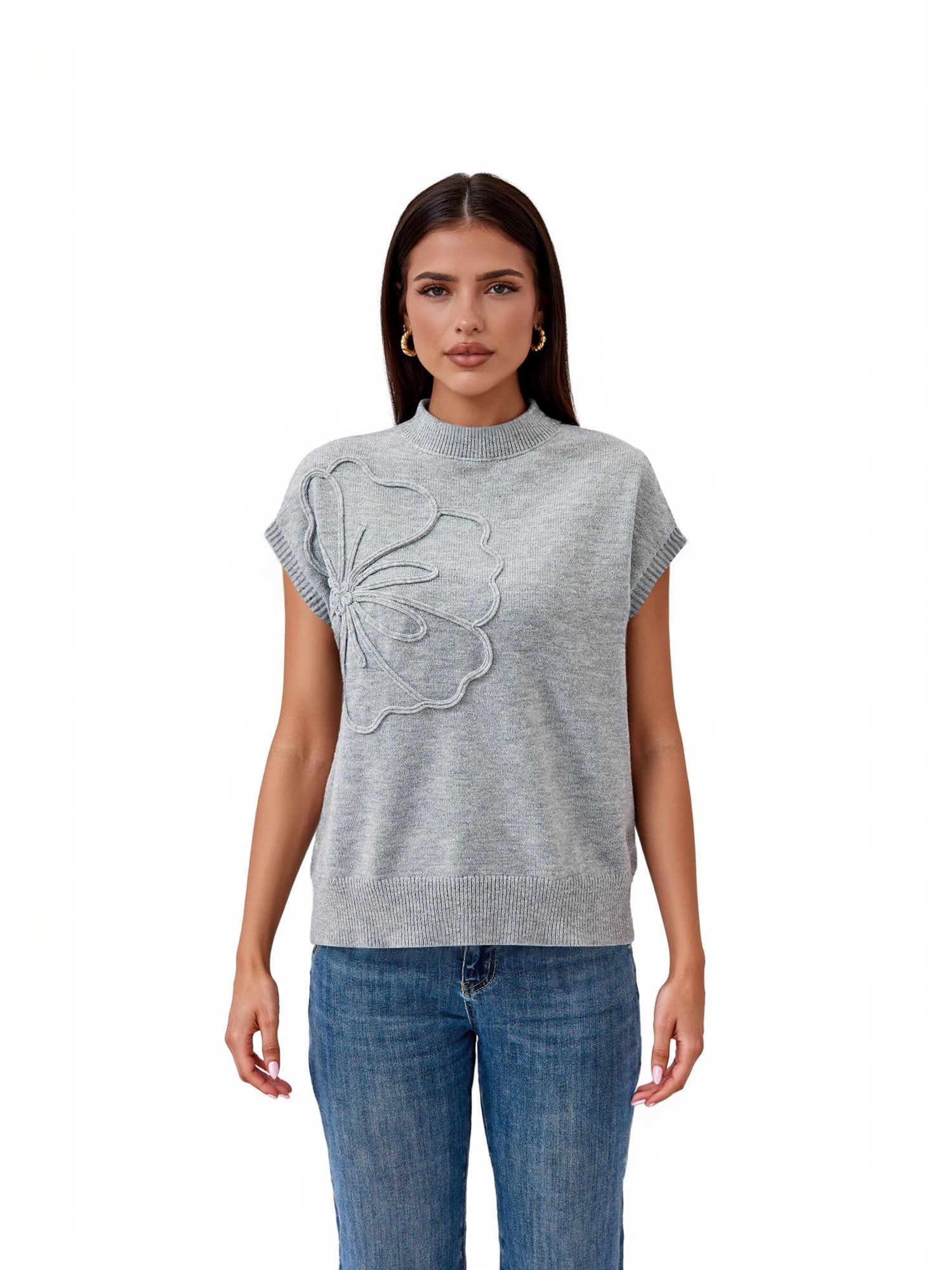 PRETTY GARDEN Women's Flower Mockneck Sweater, Sizes S-XXL
