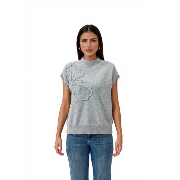 PRETTY GARDEN Women's Flower Mockneck Sweater, Sizes S-XXL