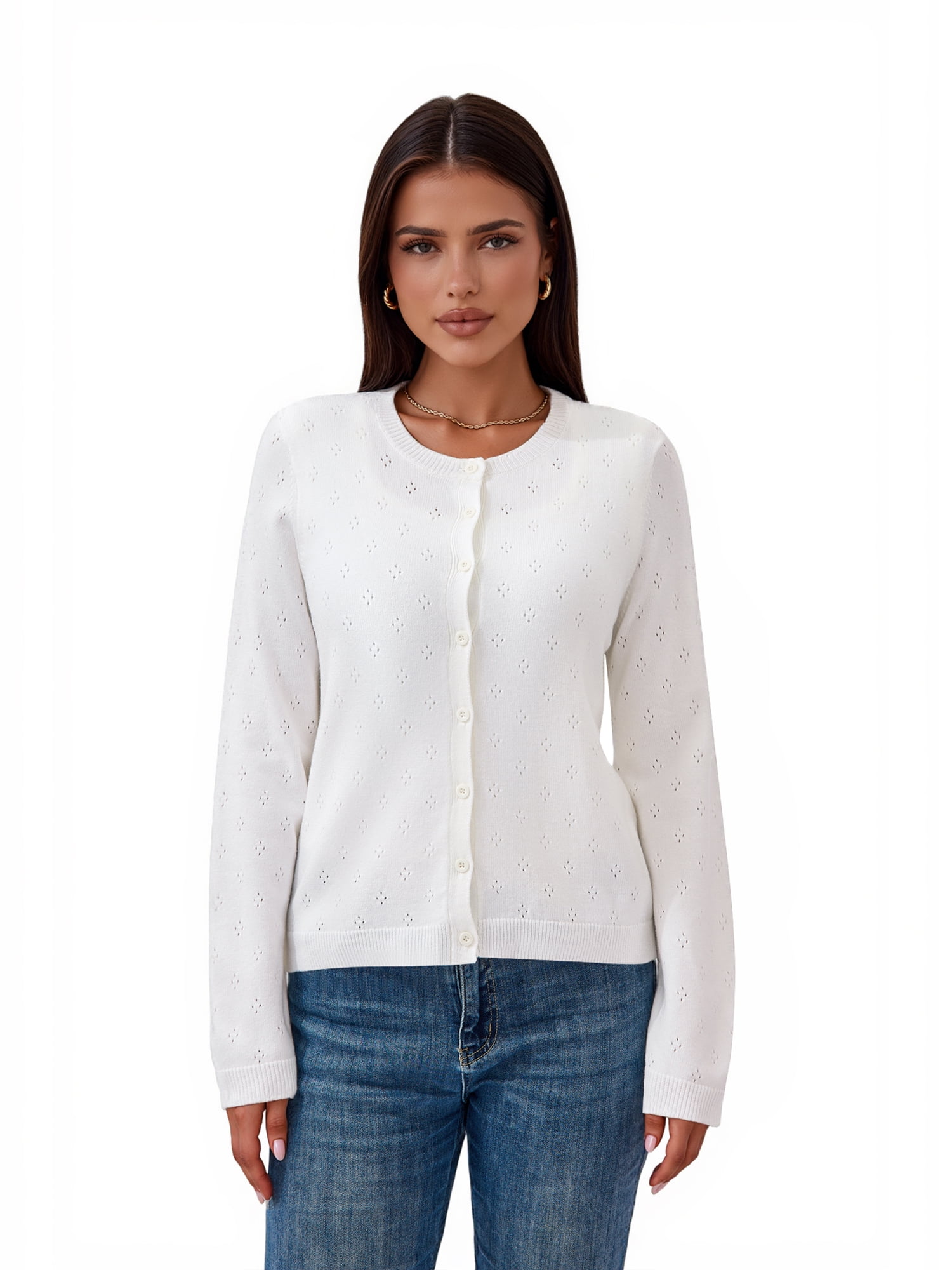 PRETTY GARDEN Women's Pointelle Cardigan, Sizes S-XXL