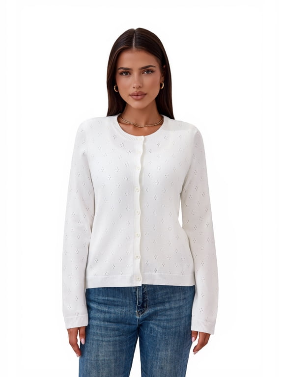 PRETTY GARDEN Women's Pointelle Cardigan, Sizes S-XXL