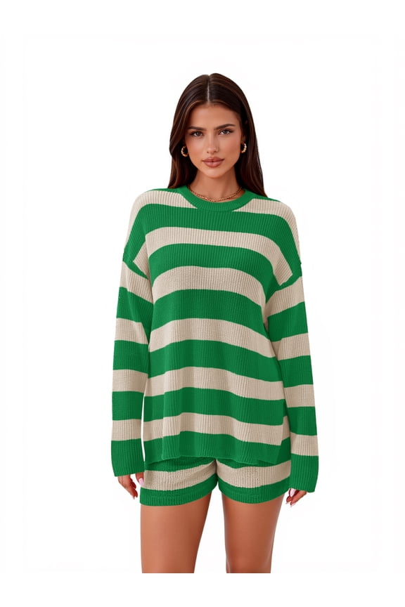 Women's Multicolor Stripe Set with Sweater and Shorts, Sizes S- XXL