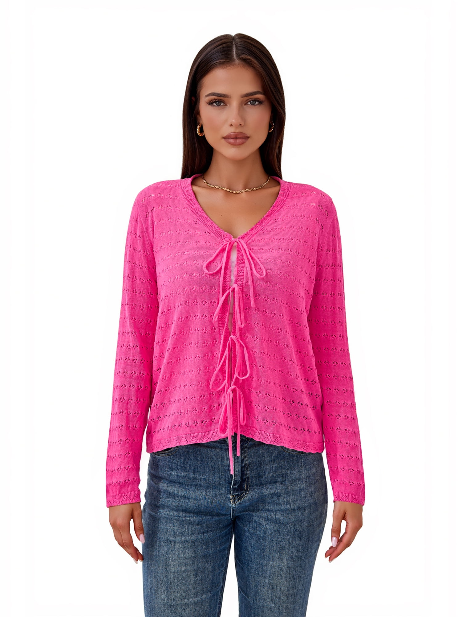 PRETTYGARDEN Women's Long Sleeve Tie Cardigan Sweater, Sizes S-XXL